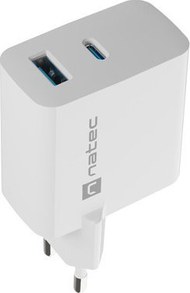 Karikues Natec Ribera GaN NUC-2142, 45W, 1x USB A 1x USB C, i bardhë