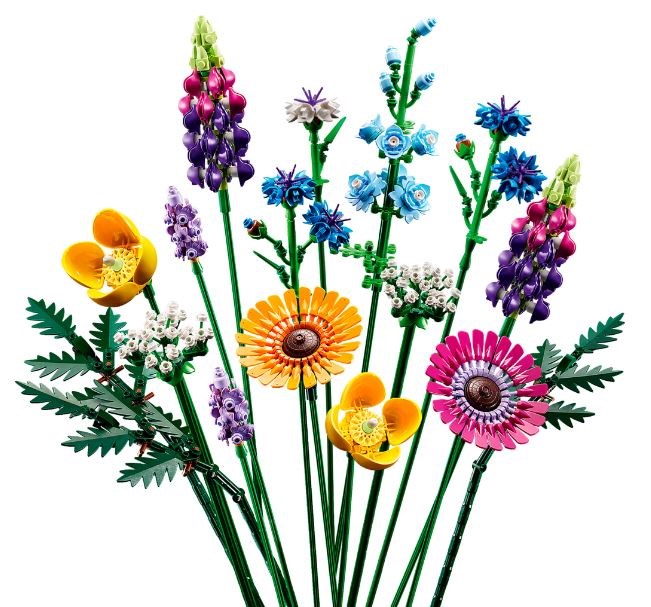 Set LEGO Icons Wild Flower Bouquet 10313, buqetë lulesh dekori, shumëngjyrëshe
