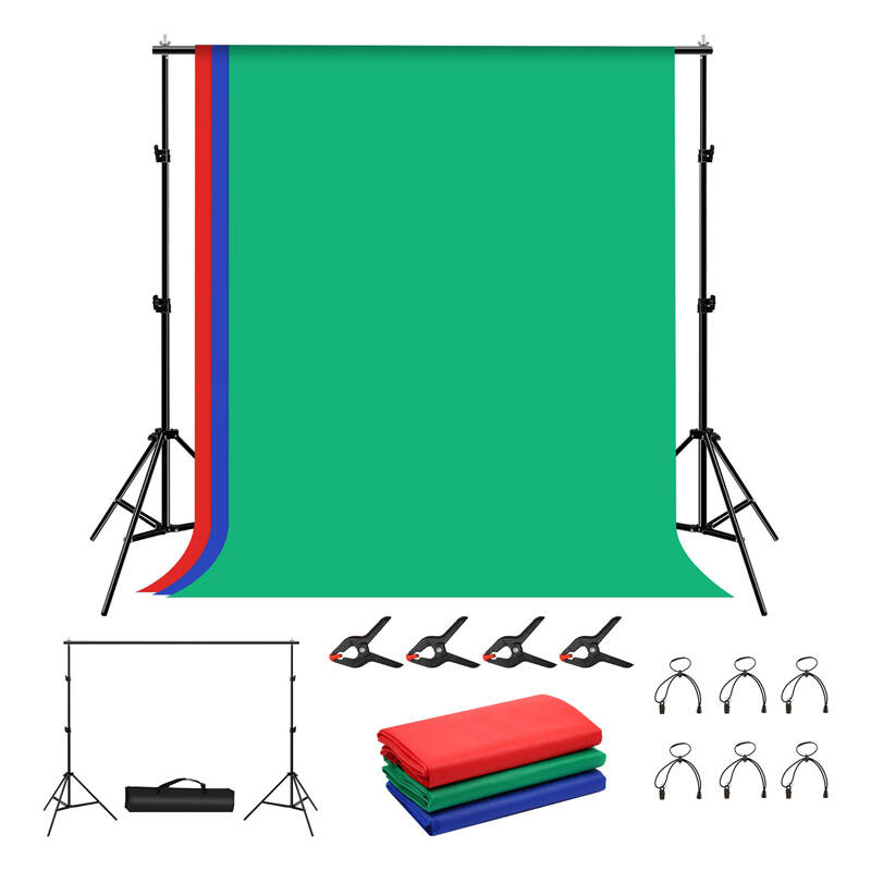 Set sfondi fotografik Puluz PKT5204, stativ 2x2m, 3 sfonda tekstili 1.6x2m, shumëngjyrësh