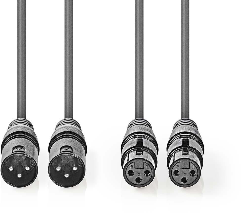 Kabllo audio XLR Sweex OnStage, 2x XLR 3-pin mashkull në 2x XLR 3-pin femër, 1.5 m, gri e errët