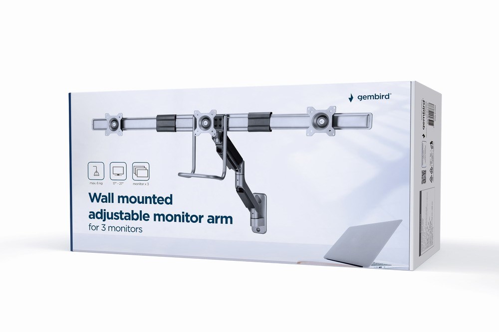Mbajtëse monitori MA-WA3-01, 17-27", 6kg, VESA 100x100, 3 Ekrane, e hirtë