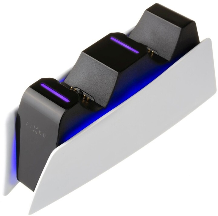 Stacion karikimi FIXED për dy kontrollues DualSense PlayStation 5 wireless, i zi / bardhë