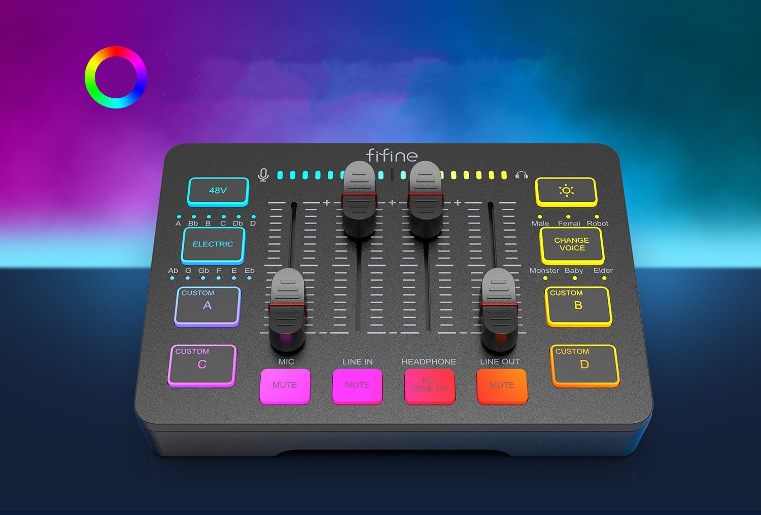 Mikser audio Fifine Sound Card SC3W, ndërfaqe USB, 48V, i bardhë