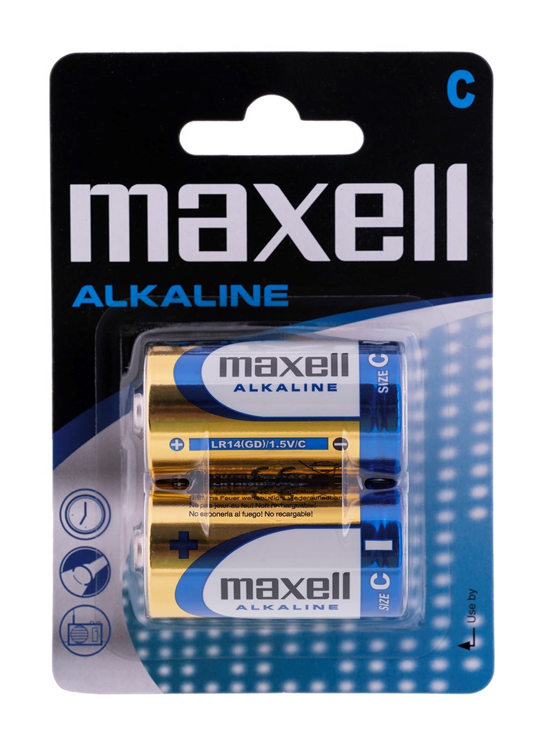 Bateri alkaline Maxell C R14, 1.5V, paketim 2 copë, shumëngjyrëshe