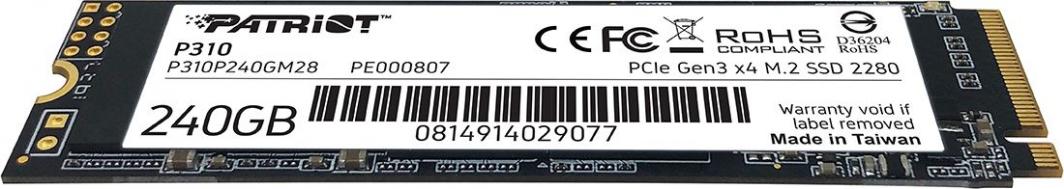 Disk SSD Patriot P310, 240GB, M.2 2280 PCI-E x4 Gen3 NVMe 3