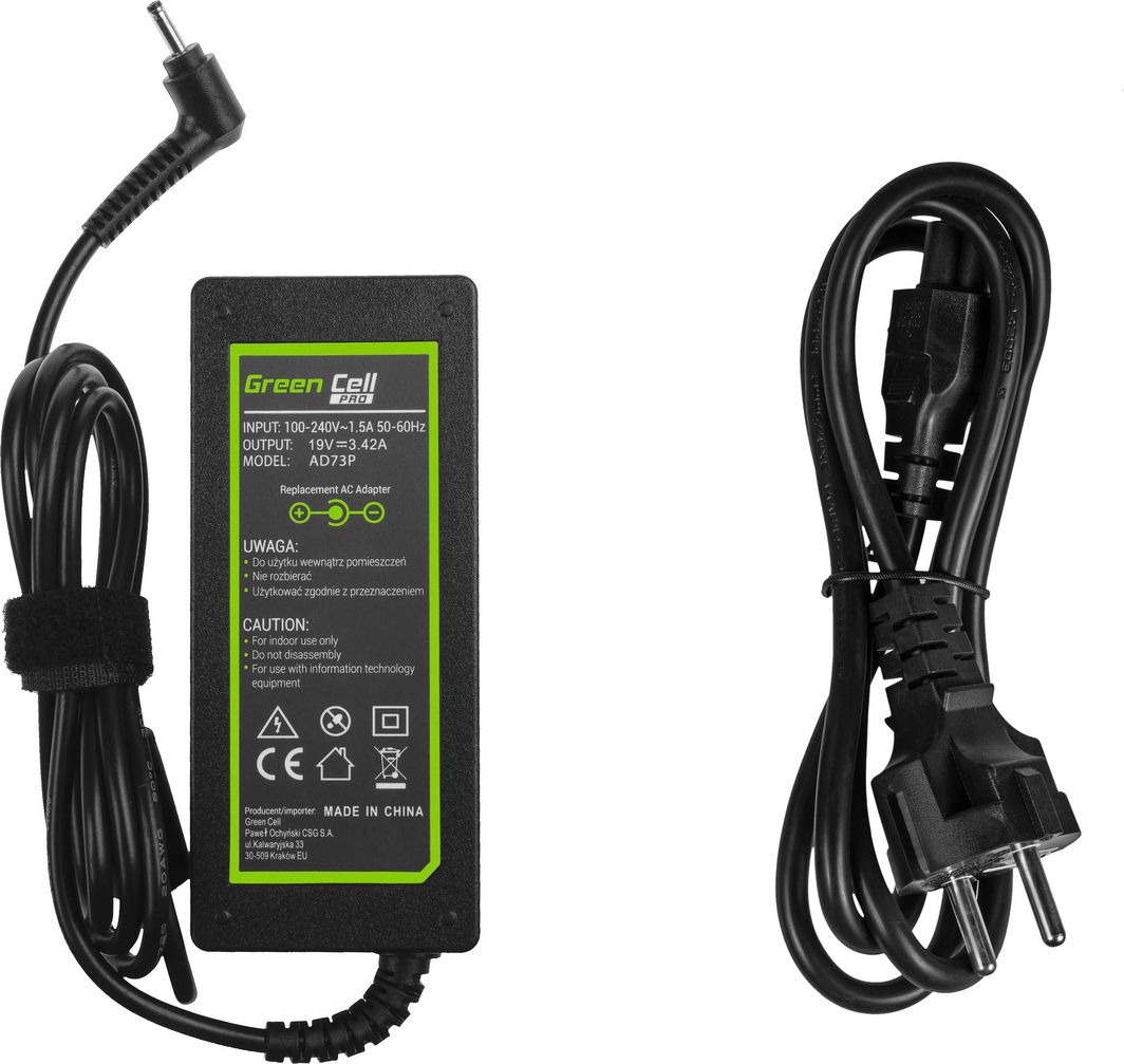 Adapter Green Cell AD73P për laptop Acer, 65W, 1.1mm, i zi