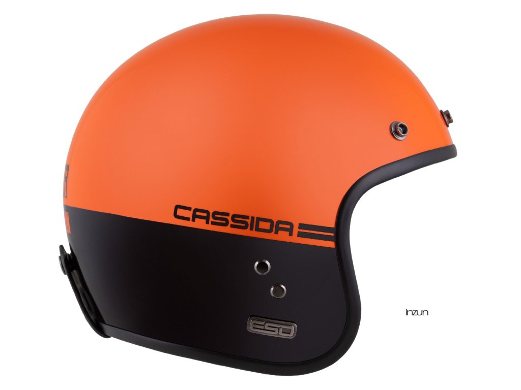Helmetë moto CASSIDA ESO Super Hooligan, ECE 22.06, open face, e zezë portokalli perlë