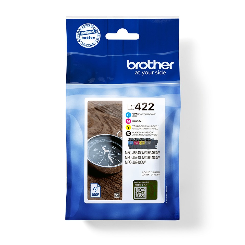 Ngjyrë printeri Brother LC422VAL, 550 faqe, Multipack, e zezë/cyan/magenta/e verdhë