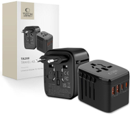 Adaptori udhëtimi Tech-Protect TA200, universal EU UK US AU, 4 porta USB, i zi