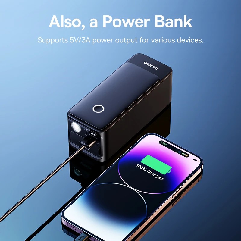 Startues baterie për veturë Baseus 600A, power bank 6000mAh, për motorë benzine, i zi