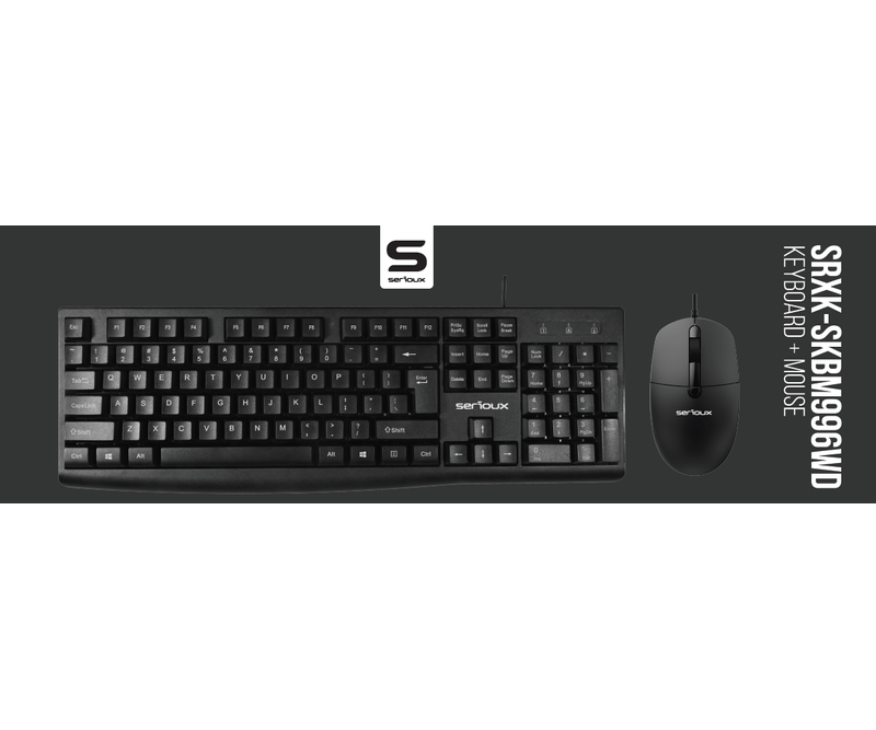 Set tastierë dhe maus Serioux SRXK-SKBM996WD, me kabllo USB, DPI 800-1600, i zi