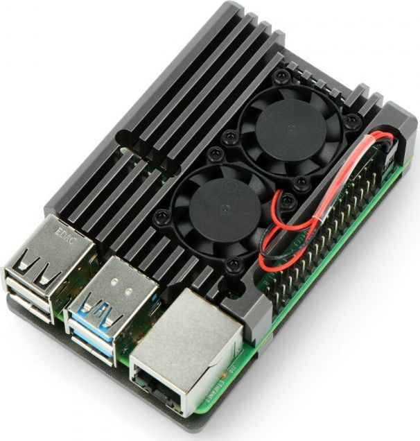 Kuti metalike JustPi për Raspberry Pi 4B DNG-16012, me 2 ventilatorë