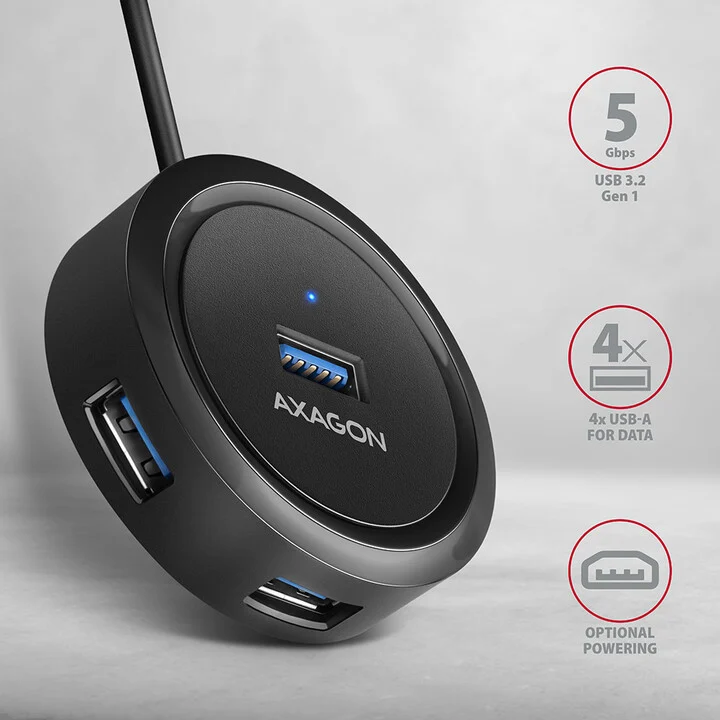 [OUTLET] Hub AXAGON HUE-P1AL 4x USB 3.2 Gen 1, micro USB, kabllo USB-C 30cm