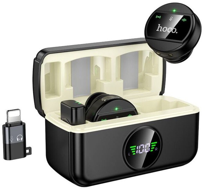 Mikrofon wireless Hoco L21, lidhje Lightning, ENC, i zi