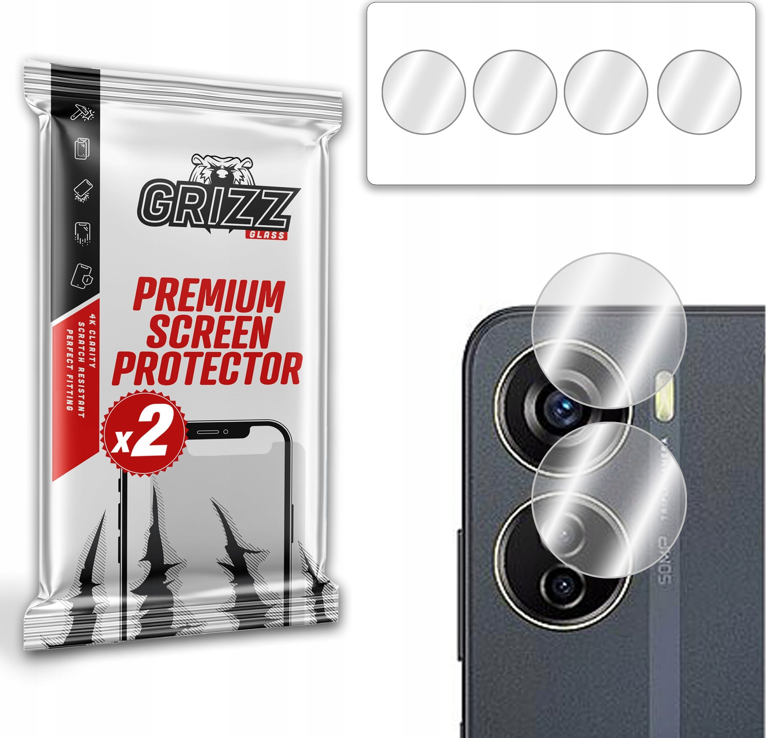 Xham mbrojtës kamere GrizzGlass HybridGlass për ZTE Blade V41 Vita, set 2 copë, transparent