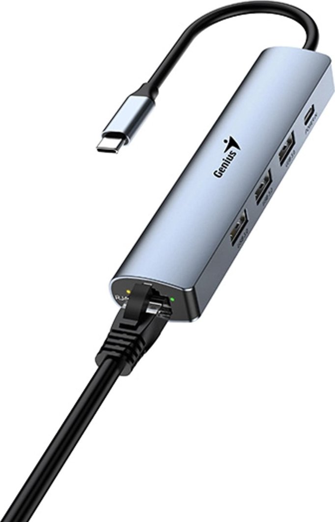 USB Hub Genius USB-C me 3 USB-A / USB-C / RJ-45, i hirtë