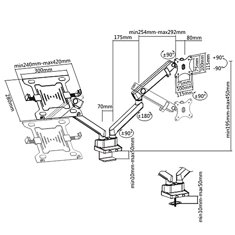 Mbajtëse dyshe për monitor Maclean MC-813, 17-32", 8 kg, e zezë