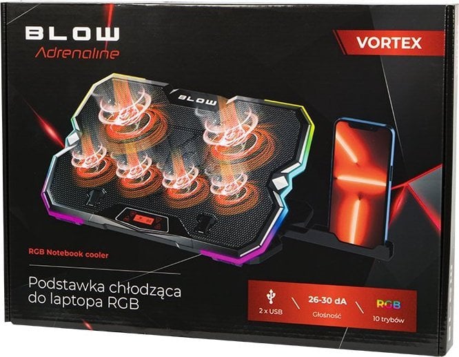 Stendë ftohëse për laptop Blow 66-366, 6 ventilatorë, ndriçim RGB, e zezë