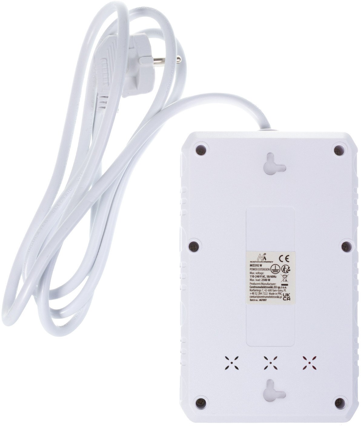 Shtepshe Maclean MCE392 W, 4 presa Schuko, 3x USB, 1.5m, e bardhë