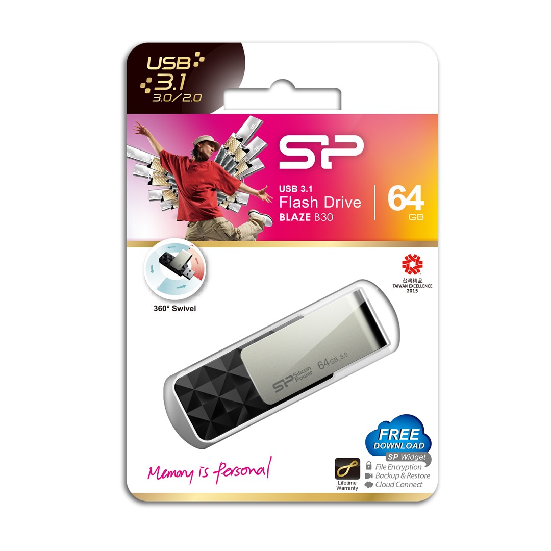 USB Silicon Power Blaze B30, 64GB, USB 3.1, e zezë