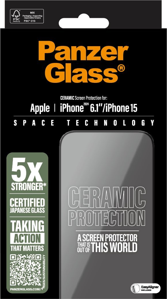 Mbrojtës ekrani PanzerGlass për iPhone 16, qeramik, transparant