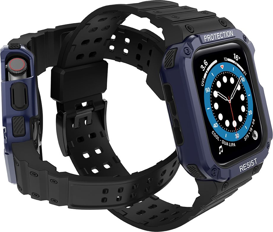 Byzylyk me kasë mbrojtëse Hurtel Protect Strap për Apple Watch 7 6 5 4 3 2 SE, 45 44 42mm, i zi