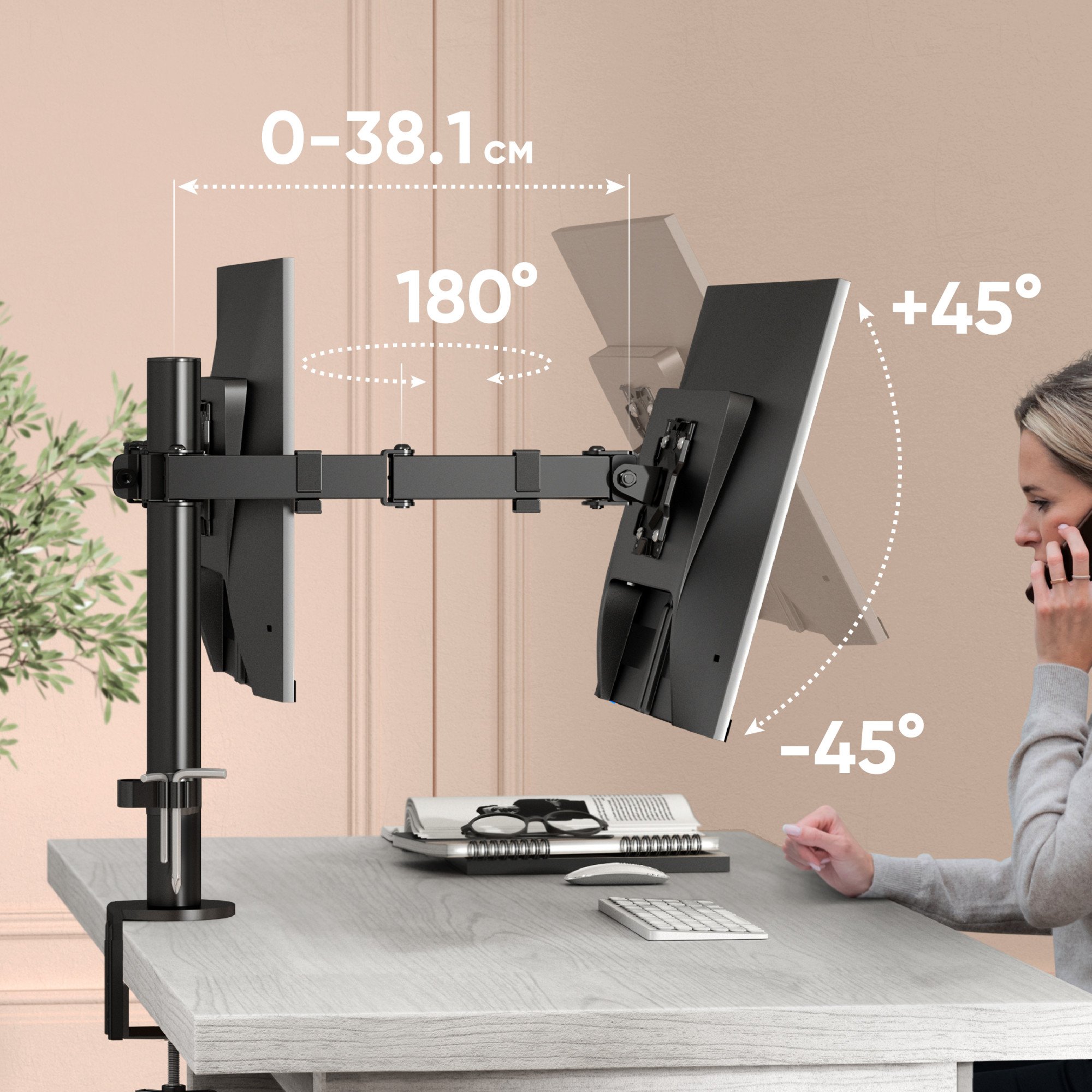 Mbajtës monitori për mur Onkron D221E B, 13 32", i zi