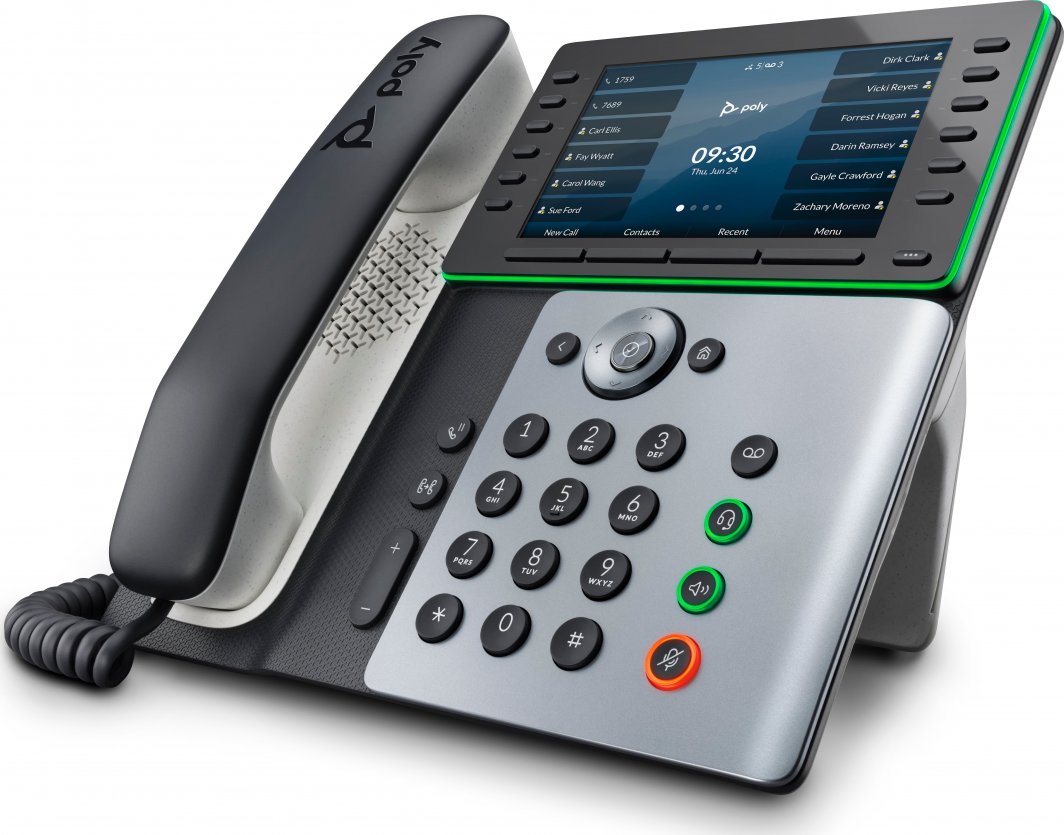 Telefoni fiks Poly 82M91AA, ekran me ngjyra, shumë linja, i zi