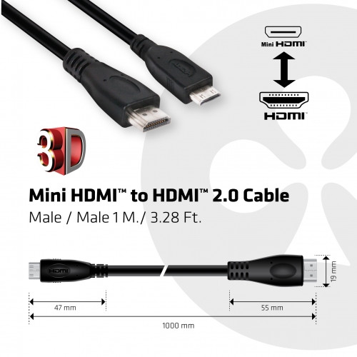 [OUTLET] Kabllo Club3D Mini HDMI dhe HDMI 2.0, kualitet 4K / 60Hz, 1m