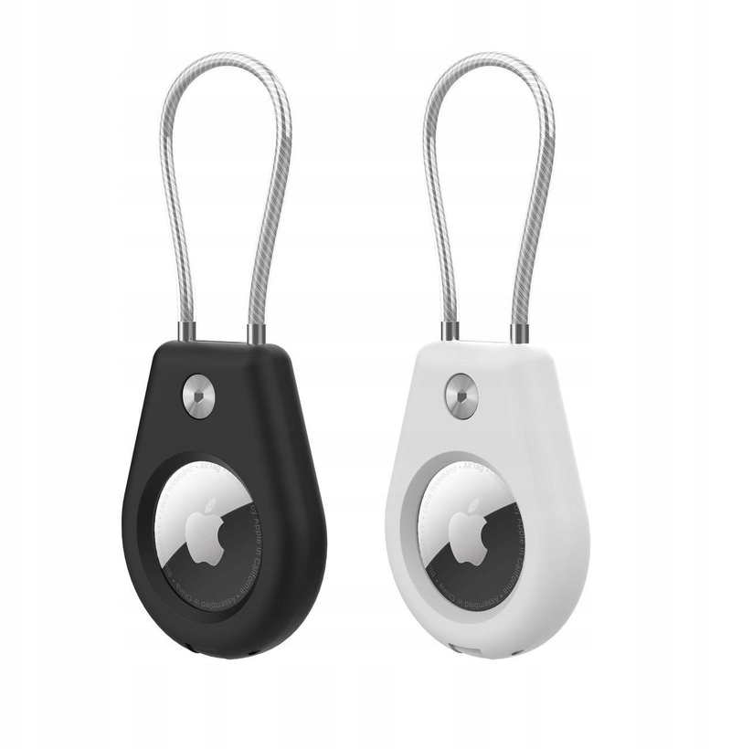 Mbajtëse Hurtel për Apple AirTag, me kabllo çeliku, set 2 copë, bardhë e zi