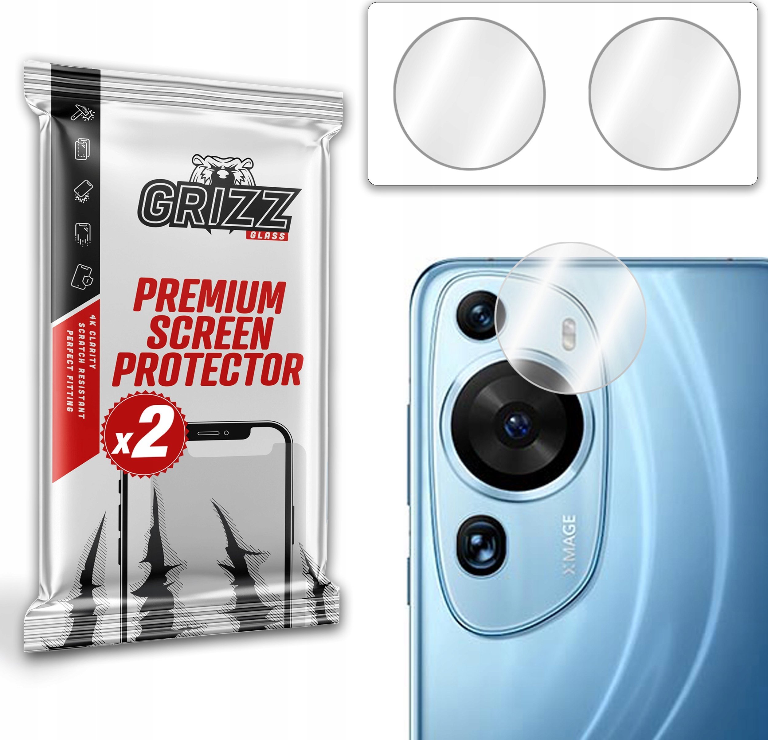 Xham mbrojtës kamere GrizzGlass HybridGlass për Huawei P60 Art, set 2 copë, transparent