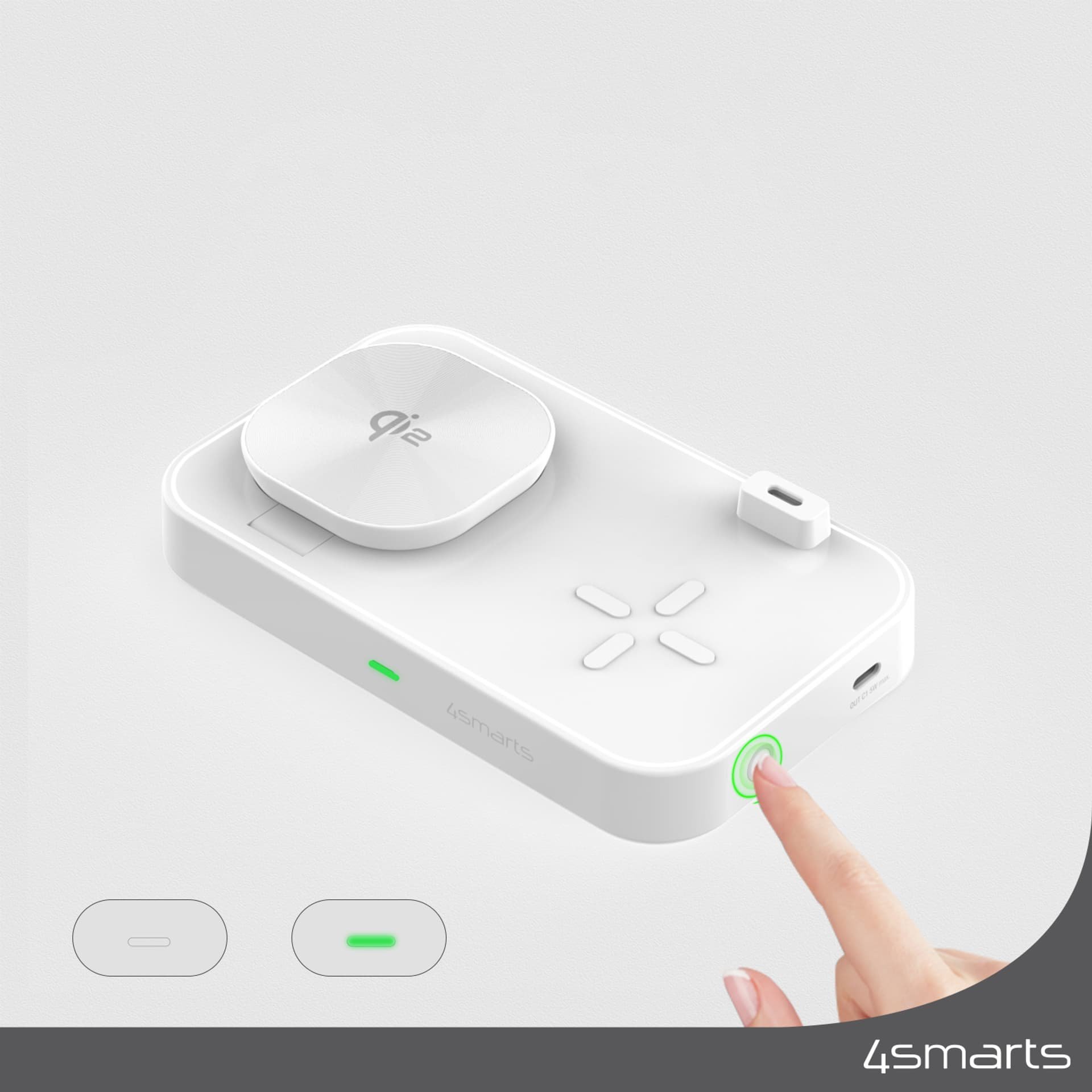 Stacion karikues wireless 4smarts Qi2 Trident, 25W, për telefon, smartwatch dhe kufje, i bardhë
