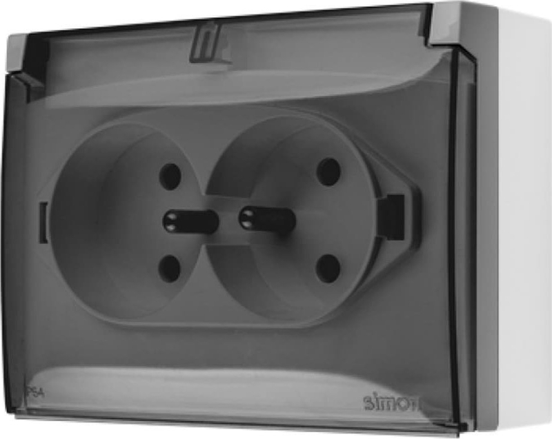 Prizë dyshe sipërfaqësore Kontakt Simon Aquaclick ACGZ2Z/16A, IP44, me tokëzim, gri
