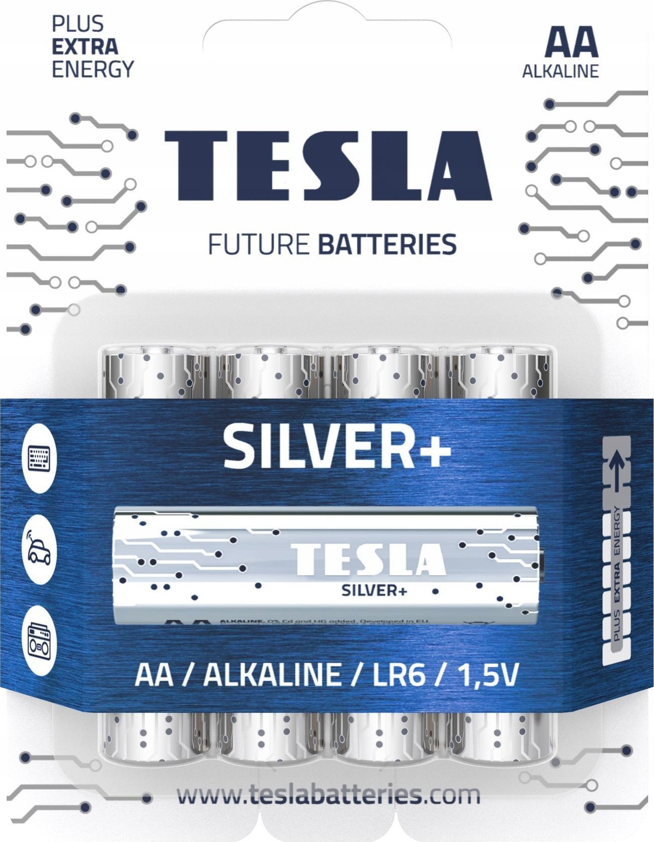 Bateri alkalike TESLA Silver+, AA LR6, 1.5V, set 4 copë