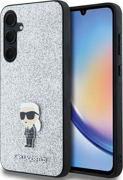 Kapak mbrojtës Karl Lagerfeld KLHCSA35GCNPSG, për Samsung Galaxy A35 A356, hardcase me glitter, argjend