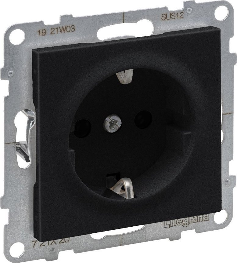 Prizë murale Legrand SUNO SCHUKO 2P+E, 16A 250V, me shutter, e zezë