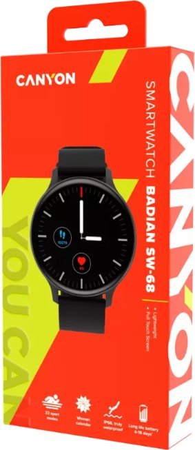 Smartwatch Canyon Badian SW-68, ekran me prekje, rrip silikoni, i zi