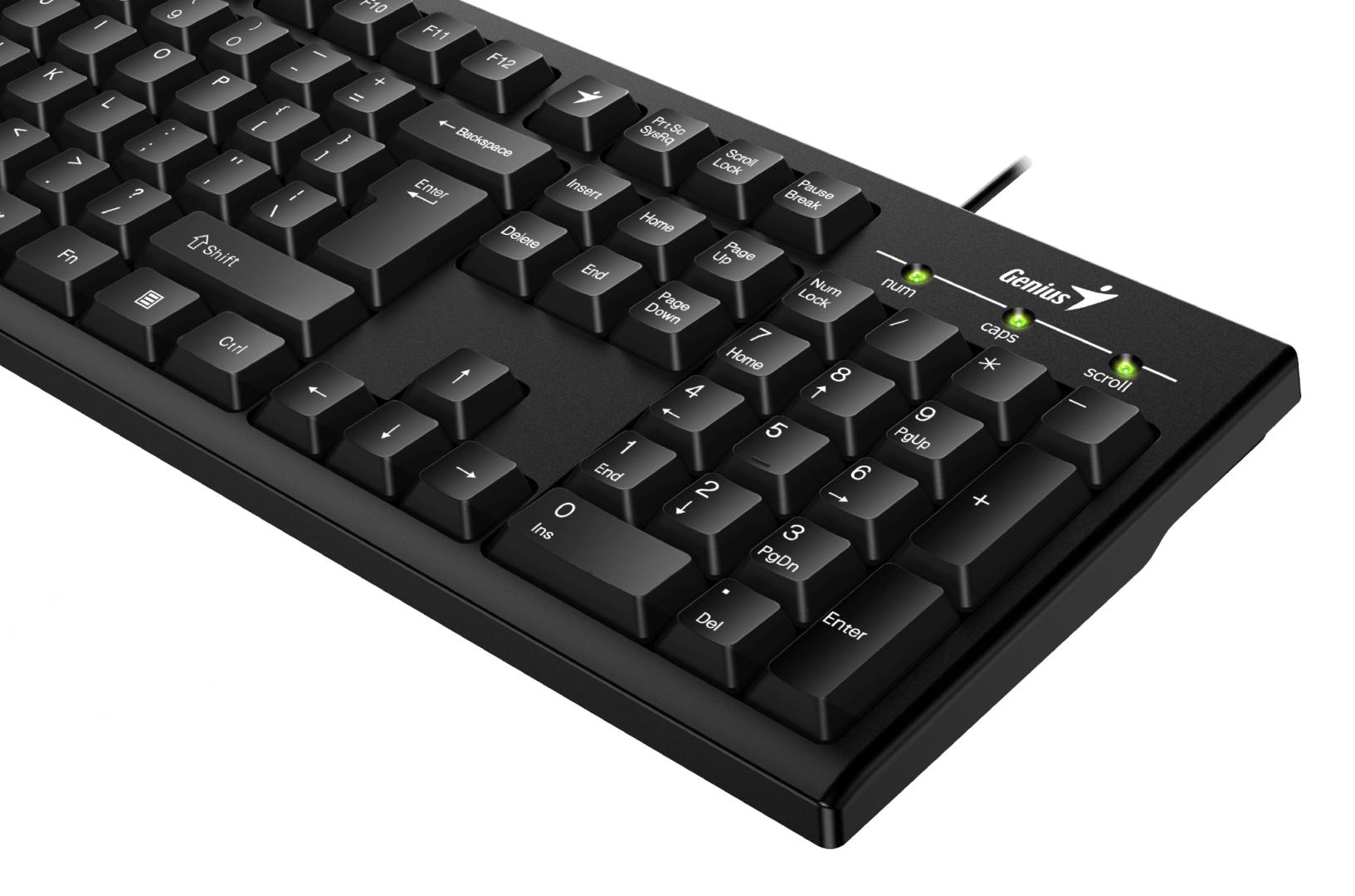 Tastierë Genius Smart Keyboard KB-100, me kabllo USB, e papërshkueshme nga lëngjet, e zezë