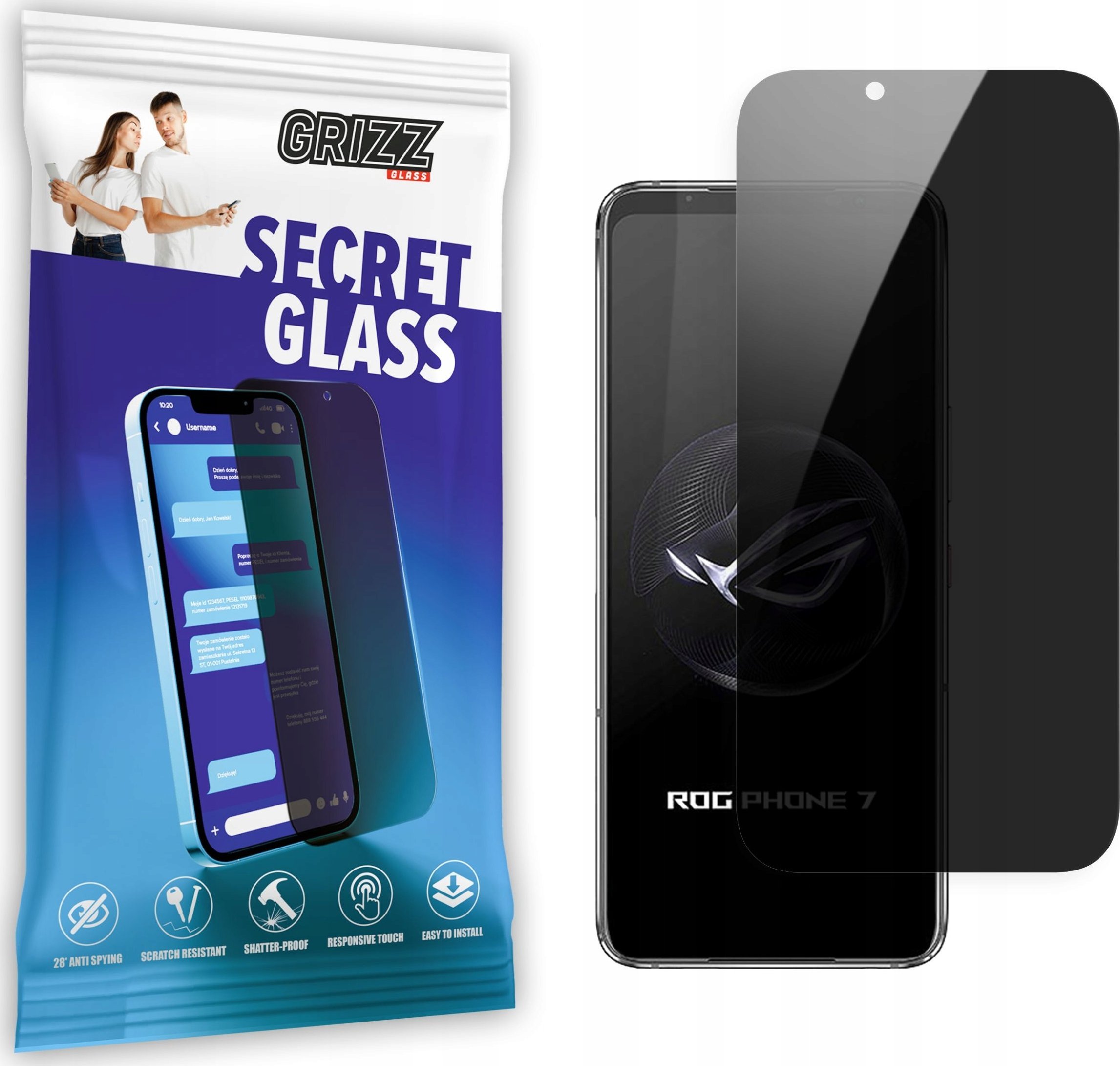 Xham mbrojtës privatësie Grizz SecretGlass për Asus ROG Phone 7 Ultimate, xham qeramik
