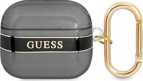 Mbulesë mbrojtëse Guess Strap Collection për AirPods 3, me rrip dekorativ, e zezë