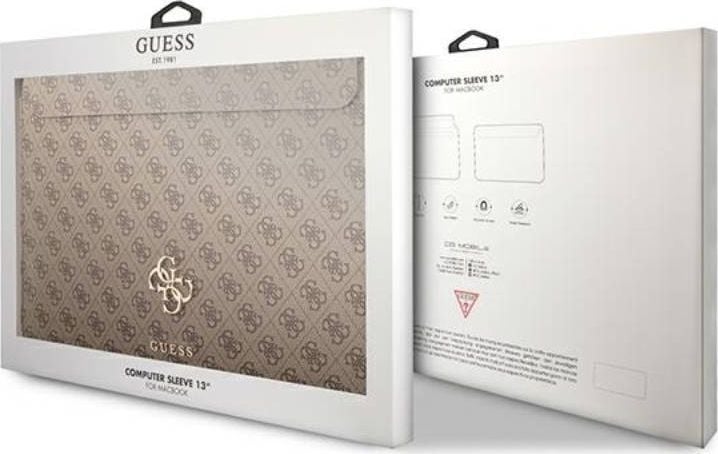 Futrollë laptopi Guess Sleeve Case, 13", lëkurë Saffiano, kafe