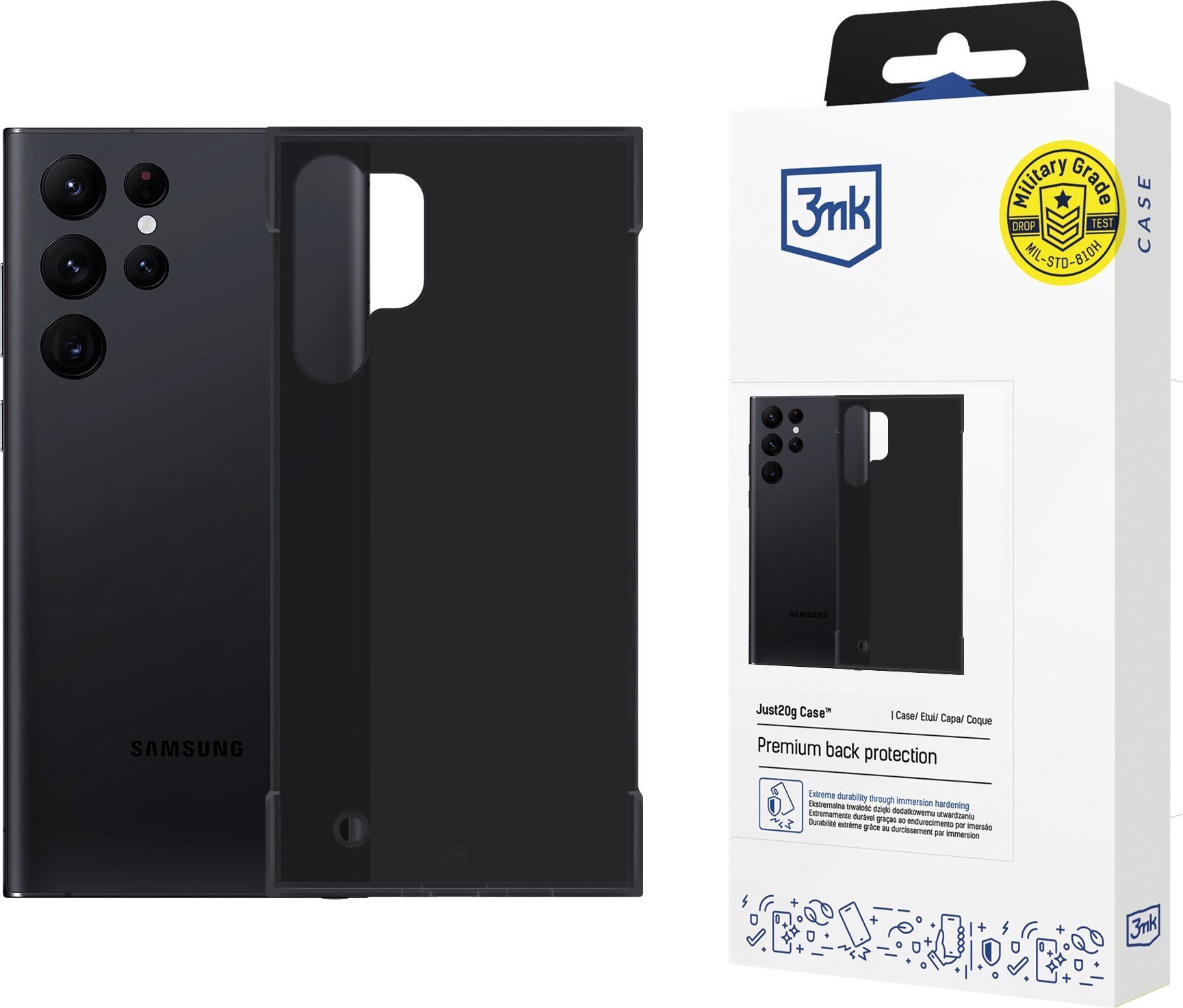 Mbulesë telefoni 3MK Just20g Matt për Samsung Galaxy S24 Ultra, polikarbonat, mat, e zezë