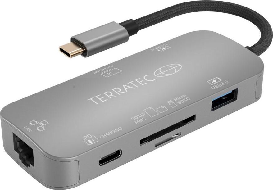 Docking station TerraTec Connect C8, USB C, HDMI 4K, Gigabit LAN, gri