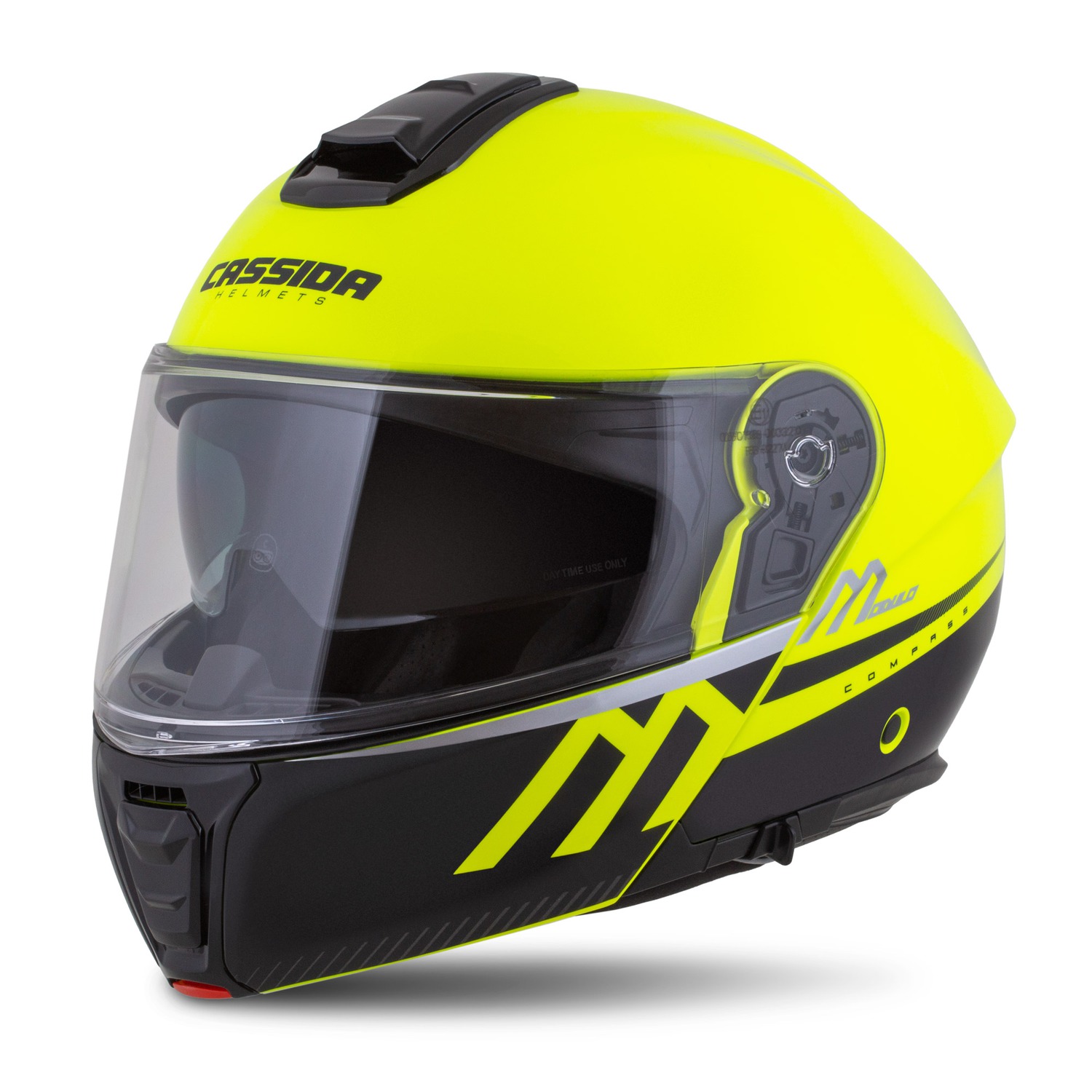 Helmetë moto Cassida Modulo 2.1 Compass, flip up, Pinlock ready, e verdhë fluo e zezë