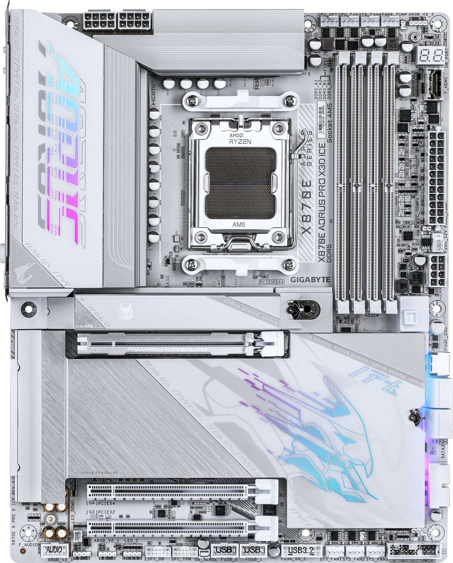 Pлоча Gigabyte X870E Aorus Pro X3D ICE, DDR5, PCIe 5.0, бела