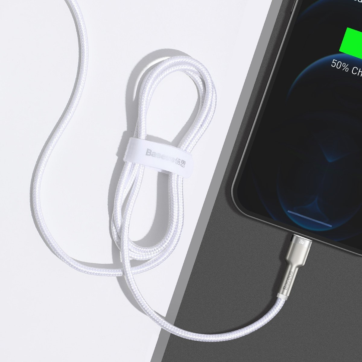 Kabllo karikimi Baseus CATLJK-A02, USB-C në Lightning, 1 m, e bardhë