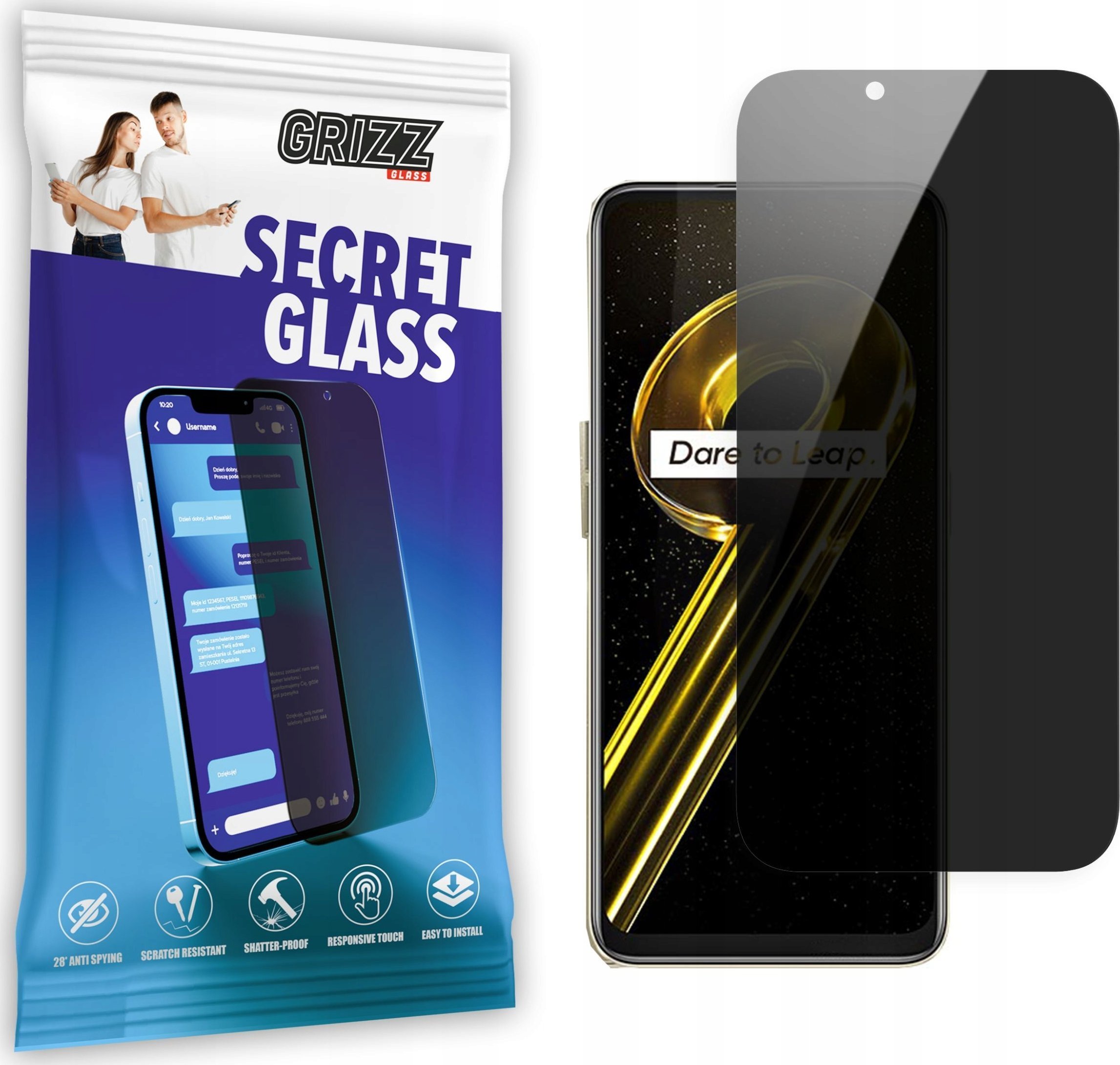 Mbrojtëse ekrani GrizzGlass Matte SecretGlass për Realme 9 5G, efekt privatësie, xham qeramik, transparente