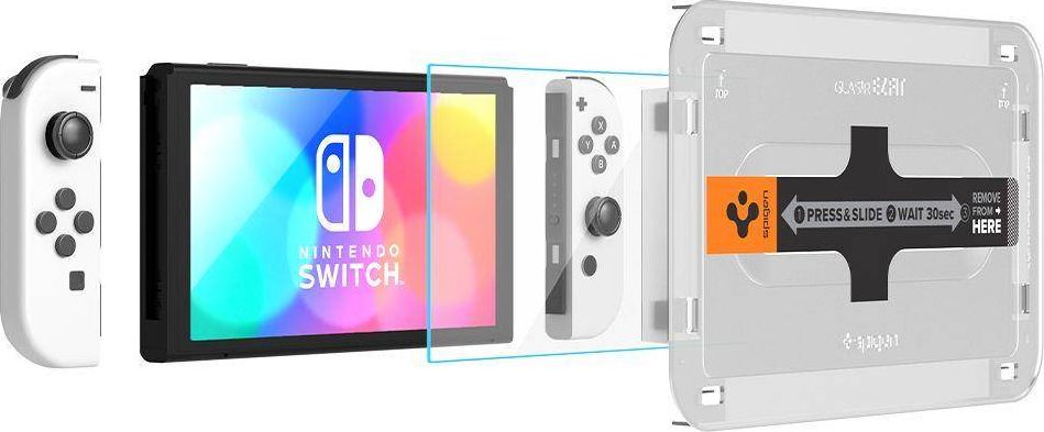 Mbrojtëse ekrani Spigen Glas.TR EZ Fit për Nintendo Switch OLED, xham i temperuar, set 2 copë, transparente