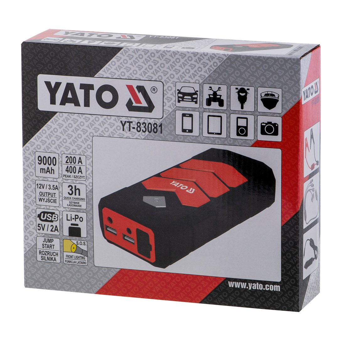 Startues makine me powerbank Yato YT-83081, 9000mAh, 12V, i zi e kuqe