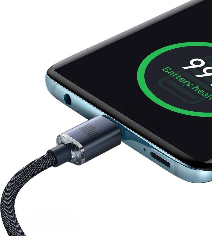 Kабел за полнење Baseus Crystal Shine, USB-C во USB-C, 100W, 2m, црн